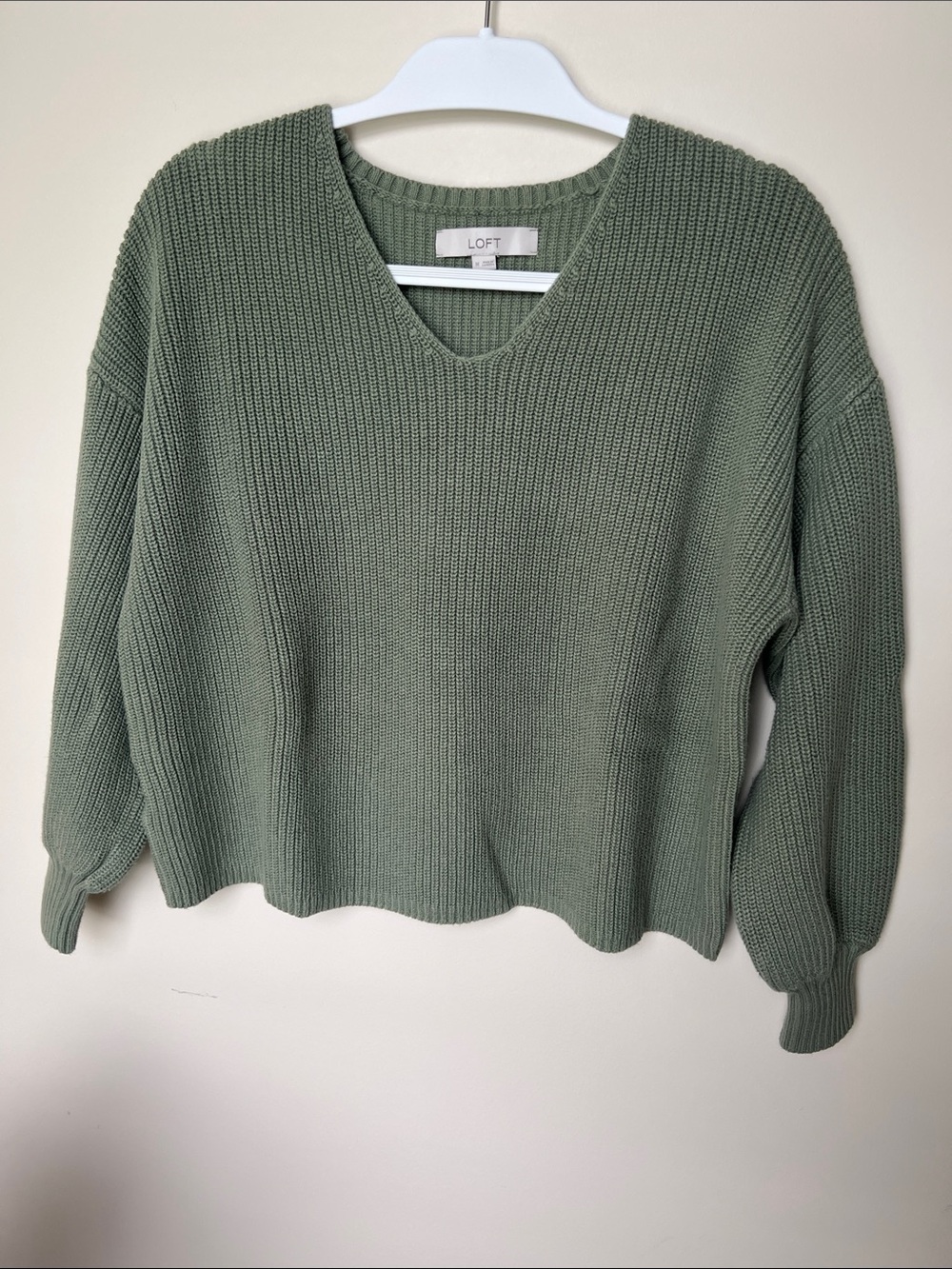 LOFT V-Neck Knit Sweater in Sage Green